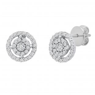 0.20 Carat (ctw) Round White Diamond Ladies Cluster Stud Earrings 1/5 CT Sterling Silver