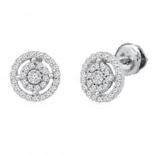 0.20 Carat (ctw) Round White Diamond Ladies Cluster Stud Earrings 1/5 CT Sterling Silver