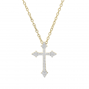 0.25 Carat (ctw) Round White Diamond Ladies Cross Pendant 1/4 CT, 14K Yellow Gold