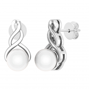 7 MM Each Round White Freshwater Pearl Ladies Swirl Stud Earrings Sterling Silver