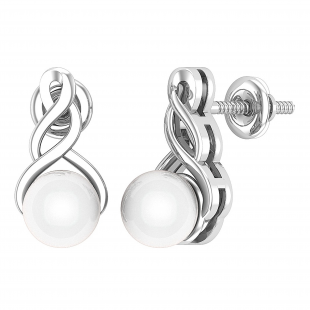 7 MM Each Round White Freshwater Pearl Ladies Swirl Stud Earrings Sterling Silver