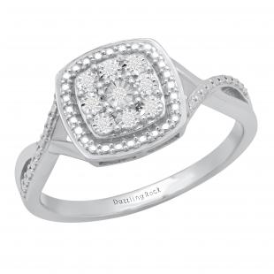 0.05 Carat (ctw) Round Diamond Ladies Split Shank Swirl Beaded Engagement Ring Sterling Silver