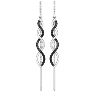 0.30 Carat (ctw) Round Black Diamond Ladies Swirl Infinity Threader Earrings 1/3 CT Sterling Silver