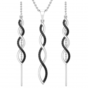 0.50 Carat (ctw) Round Black Diamond Ladies Infinity Earring & Pendant Set 1/2 CT 10K White Gold