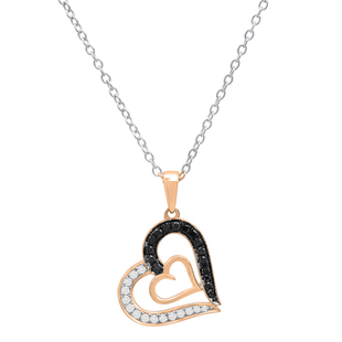 0.30 Carat (ctw) Round Black & White Diamond Ladies Double Heart Pendant 1/3 CT 10K Rose Gold
