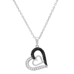 0.30 Carat (ctw) Round Black & White Diamond Ladies Double Heart Pendant 1/3 CT Sterling Silver