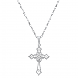0.10 Carat (ctw) Round White Diamond Ladies Cross Religious Pendant 1/10 CT Sterling Silver