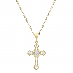 0.10 Carat (ctw) Round White Diamond Ladies Cross Religious Pendant 1/10 CT 10K Yellow Gold