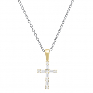 0.25 Carat (ctw) Round & Baguette Diamond Ladies Cross Religious Pendant 1/4 CT, 10K Yellow Gold