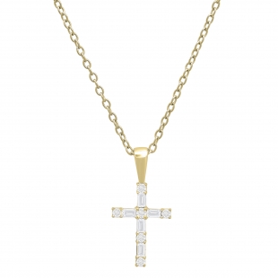 0.25 Carat (ctw) Round & Baguette Diamond Ladies Cross Religious Pendant 1/4 CT, 10K Yellow Gold