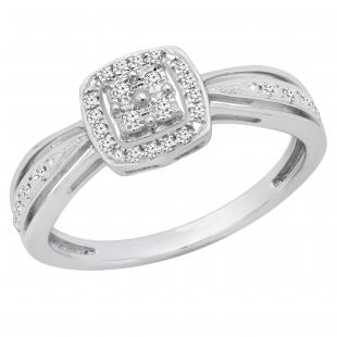 0.12 Carat (ctw) Round White Diamond Ladies Vintage Engagement Ring Sterling Silver