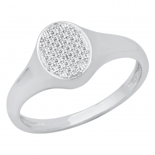0.12 Carat (ctw) Round White Diamond Ladies Micropave Oval Shape Engagement Ring Sterling Silver