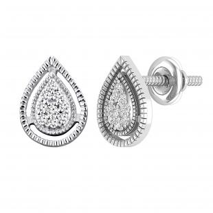 0.10 Carat (ctw) Round Diamond Ladies Pear Shape Teardrop Stud Earrings 1/10 CT Sterling Silver