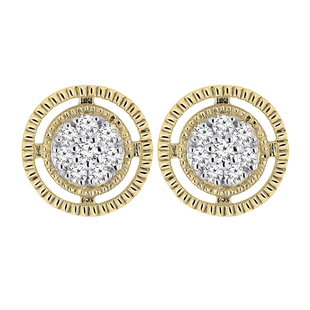 0.10 Carat (ctw) Round White Diamond Ladies Cluster Circle Stud Earrings 1/10 CT 18K Yellow Gold