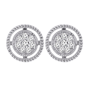0.10 Carat (ctw) Round White Diamond Ladies Cluster Circle Stud Earrings 1/10 CT Sterling Silver