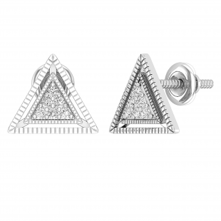 0.10 Carat (ctw) Round White Diamond Ladies Triangle Shape Stud Earrings 1/10 CT 10K White Gold