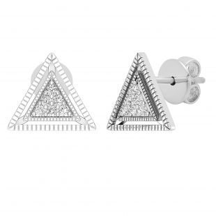 0.10 Carat (ctw) Round White Diamond Ladies Triangle Shape Stud Earrings 1/10 CT Sterling Silver