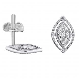 0.10 Carat (ctw) Round White Diamond Ladies Marquise Shape Stud Earrings 1/10 CT 18K White Gold