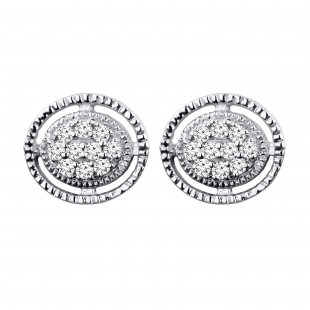 0.12 Carat (ctw) Round White Diamond Ladies Oval Shape Cluster Stud Earrings Sterling Silver