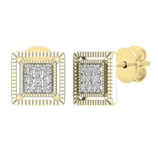 0.10 Carat (ctw) Round White Diamond Ladies Square Shape Stud Earrings 1/10 CT 10K Yellow Gold