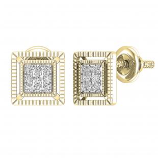 0.10 Carat (ctw) Round White Diamond Ladies Square Shape Stud Earrings 1/10 CT 18K Yellow Gold