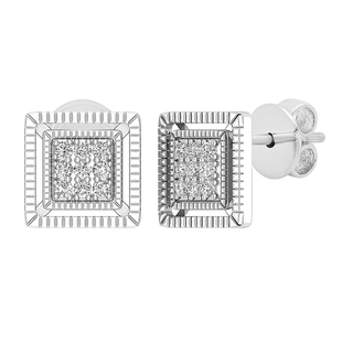 0.10 Carat (ctw) Round White Diamond Ladies Square Shape Stud Earrings 1/10 CT Sterling Silver