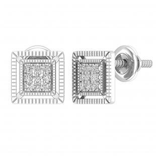 0.10 Carat (ctw) Round White Diamond Ladies Square Shape Stud Earrings 1/10 CT Sterling Silver