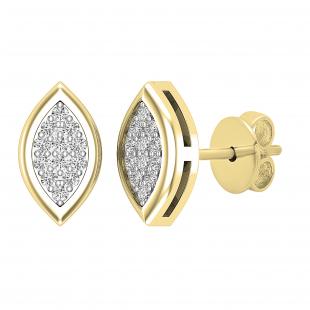 0.10 Carat (ctw) Round Diamond Ladies Marquise Shape Stud Earrings 1/10 CT 10K Yellow Gold