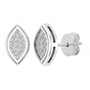 0.10 Carat (ctw) Round Diamond Ladies Marquise Shape Stud Earrings 1/10 CT Sterling Silver