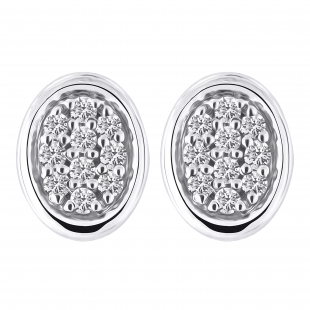 0.10 Carat (ctw) Round Diamond Ladies Oval Frame Cluster Stud Earrings 1/10 CT 10K White Gold