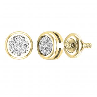 0.10 Carat (ctw) Round White Diamond Ladies Cluster Stud Earrings 1/10 CT 10K Yellow Gold