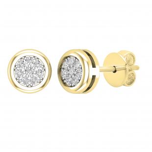 0.10 Carat (ctw) Round White Diamond Ladies Cluster Stud Earrings 1/10 CT 18K Yellow Gold