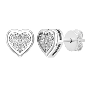 0.10 Carat (ctw) Round Diamond Ladies Heart Frame Cluster Stud Earrings 1/10 CT 14K White Gold