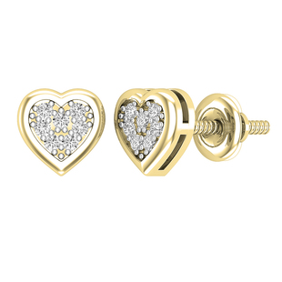 0.10 Carat (ctw) Round Diamond Ladies Heart Frame Cluster Stud Earrings 1/10 CT 14K Yellow Gold
