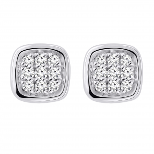 0.10 Carat (ctw) Round Diamond Ladies Cushion Frame Cluster Stud Earrings 1/10 CT 10K White Gold