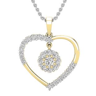 1.00 Carat (ctw) Round White Diamond Ladies Heart Pendant 1 CT 10K Yellow Gold