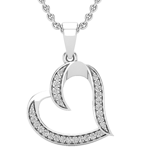 0.12 Carat (ctw) Round White Diamond Ladies Heart Pendant (Gold Chain Included) 10K White Gold