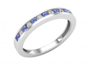 Round Tanzanite & White Diamond Ladies Anniversary Stackable Wedding Band Sterling Silver