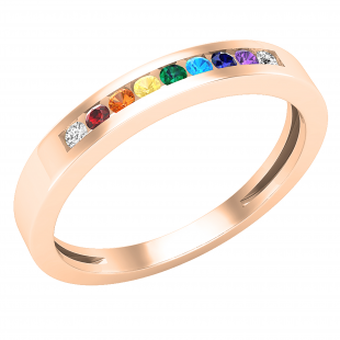 Round Nine Multi Color Stone Ladies Stackable Anniversary Wedding Band, 18K Rose Gold