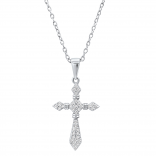 0.20 Carat (ctw) Round White Diamond Ladies Cross Religious Pendant 1/5 CT, Sterling Silver