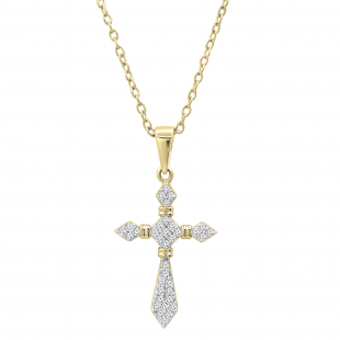 0.20 Carat (ctw) Round White Diamond Ladies Cross Religious Pendant 1/5 CT, 10K Yellow Gold