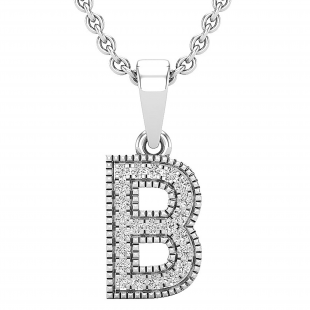 0.10 Carat (ctw) Round White Diamond Fancy Letter 'B' Initial Pendant 1/10 CT 925 Sterling Silver