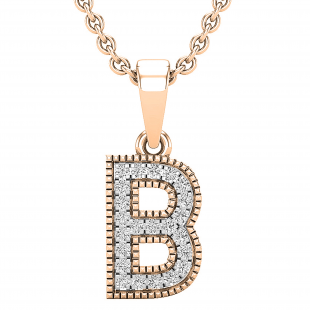0.10 Carat (ctw) Round White Diamond Fancy Letter 'B' Initial Pendant 1/10 CT 10K Rose Gold