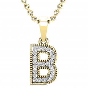 0.10 Carat (ctw) Round White Diamond Fancy Letter 'B' Initial Pendant 1/10 CT 14K Yellow Gold