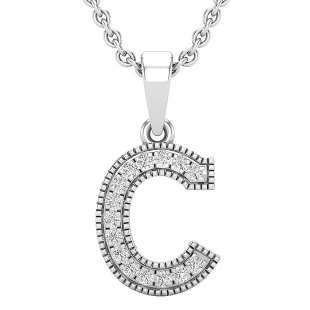 0.10 Carat (ctw) Round White Diamond Fancy Letter 'C' Initial Pendant 1/10 CT 925 Sterling Silver