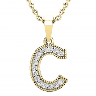 0.10 Carat (ctw) Round White Diamond Fancy Letter 'C' Initial Pendant 1/10 CT 10K Yellow Gold