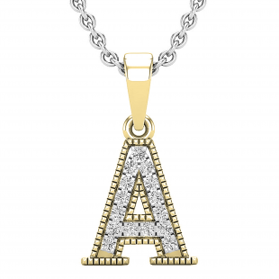 0.10 Carat (ctw) Round White Diamond Fancy Letter 'A' Initial Pendant 1/10 CT 10K Yellow Gold