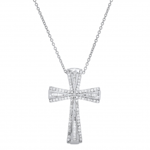 0.50 Carat (ctw) Round & Baguette Diamond Ladies Cross Religious Pendant 1/2 CT, Sterling Silver