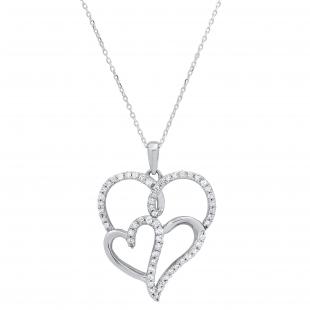 0.14 Carat (ctw) Round White Diamond Ladies Triple Heart Pendant Sterling Silver