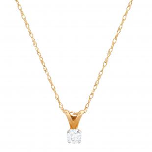 0.10 Carat (ctw) Round White Diamond Ladies Solitaire Pendant 1/10 CT 14K Yellow Gold